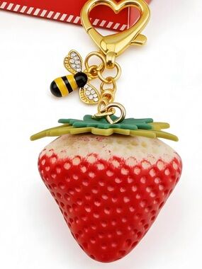 Strawberry bag/purse charm Keychain with Bee Accent